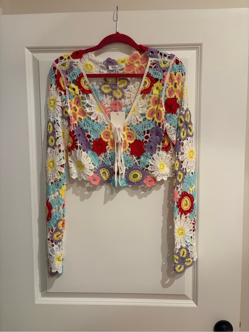 emory park Multicolor Crochet Tie-Front Floral Cardigan